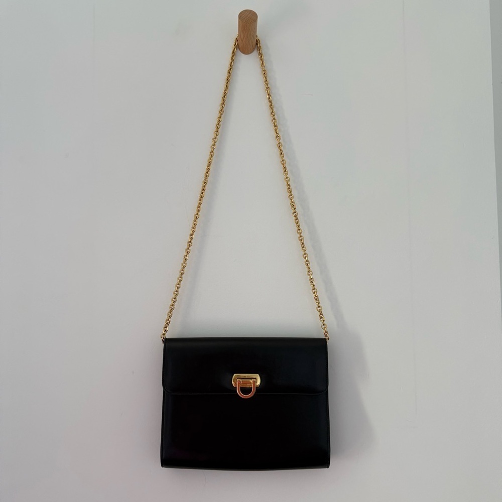 Vintage Holt Renfrew black leather large crossbody clutch bag with gold hardware - Picture 3 of 7